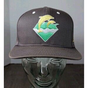 Pink+Dolphin Hat Cap Adjustable Leather Strap Cotton Gray Embroidered Logo Waves